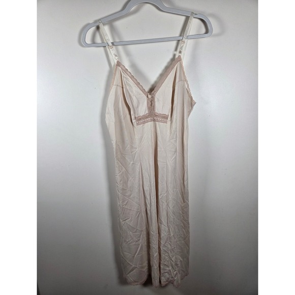 Sears Other - Vintage Sears Beige Lace Trim Full Slip Anti Cling Nylon Size 34 Average Length